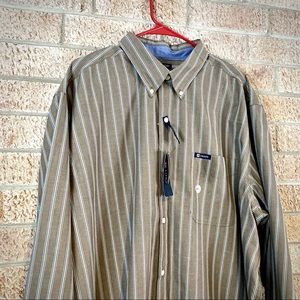 NWT Chaps Men’s XXL Grey/Brown Stripe Button Up